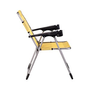 Katlanabilir Piknik Ve Kamp Sandalyesi - Bardaklıklı - Rock - Hardal (a-06)- 140kg Taşıma