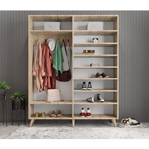Sedef Portmanto Vestiyer Ayakkabılık Meşe 160 Cm Montaj Dahil