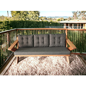 Berlin Masif Ahşap Bahçe Balkon Koltuk Kestane Ağacı 3+1+1 Koltuk, Masa Ve Puf Takımı Antrasit Gri K.t.