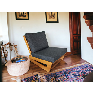 Nepal Bahçe Balkon Masif Kayın Ahşap Koltuk Takımı - 1 Adet Ikili 2 Adet Tekli Ve Orta Sehpa Antrasit Gri