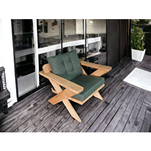 Berlin Masif Ahşap Bahçe Balkon Koltuk Kestane Ağacı 3+1+1 Koltuk, Masa Ve Puf Takımı Haki Yeşil A.t.