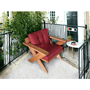 Berlin Masif Ahşap Bahçe Balkon Koltuk Takımı Kestane Ağacı - 1 Adet Üçlü 2 Adet Tekli Ve Masa Bordo K.t.