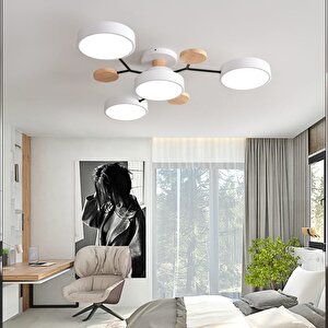 Simaavize Modern Ahşap Led Avize-beyaz