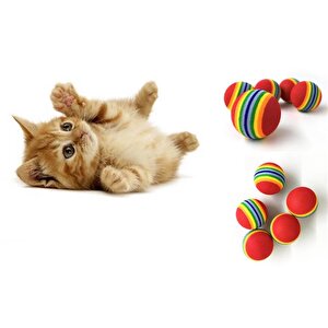 2 Adet Gökkuşağı Renkli Kedi Köpek Oyun Topu 4,2 Cm