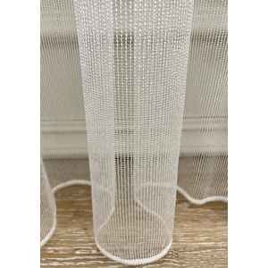 Modern Çizgili 1/2.5 Pile Ekru Tül Perde 300x250 cm