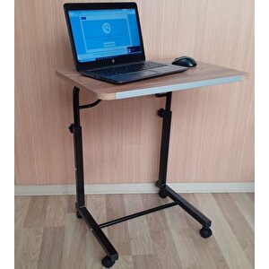 Notebook Laptop Bilgisayar Çalışma Masası Eğim Yükseklik Ayarlı Tekerlekli Servis Sehpası Ceviz