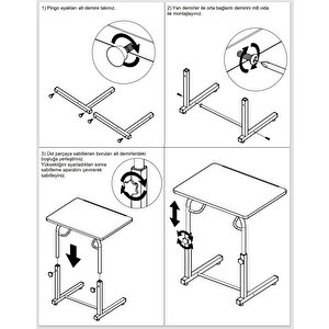 Tekerlekli Notebook Laptop Çalışma Sehpası Eğim Ve Yükseklik Ayarlı Akrobat Ders Yemek Çekyat Masası