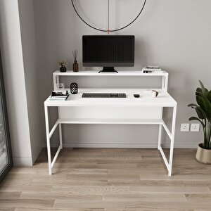 Trendy Monitör Raflı Çalışma Masası Beyaz
