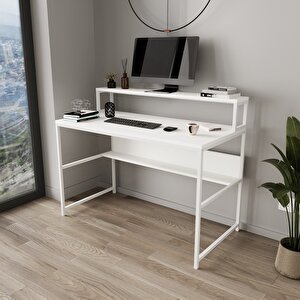 Trendy Monitör Raflı Çalışma Masası Beyaz