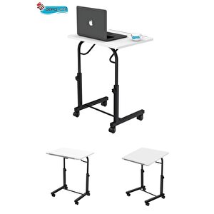 Eğim Yükseklik Ayarlı Laptop Sehpası Kahvaltı Ders Çalışma Bilgisayar Masası Metal Ayak Tekerlekli