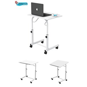 Eğim Yükseklik Ayarlı Laptop Sehpası Kahvaltı Ders Çalışma Bilgisayar Masası Metal Ayak Tekerlekli