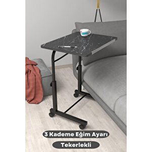 Eğim Yükseklik Ayarlı Laptop Sehpası Kahvaltı Ders Çalışma Bilgisayar Masası Metal Ayak Tekerlekli