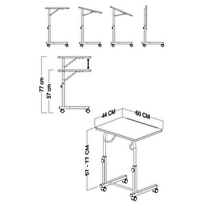 Eğim Yükseklik Ayarlı Laptop Sehpası Kahvaltı Ders Çalışma Bilgisayar Masası Metal Ayak Tekerlekli