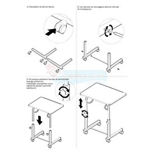 Eğim Yükseklik Ayarlı Laptop Sehpası Kahvaltı Ders Çalışma Bilgisayar Masası Metal Ayak Tekerlekli