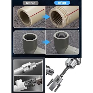 PPRC Pvc Boru Diş açma Aparatı Tamir Onarım Montaj için 1/2" Matkap Adaptörlü Tesisatcı Rayba Klavuz