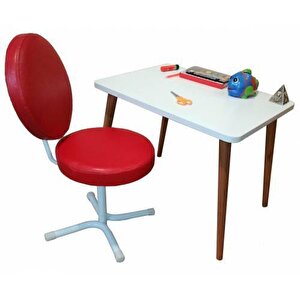 Ilk Ofisim Çalışma Çocuk Ders Masası Takımı Döner Koltuk Ahşap Ayak Masa Sandalye Masa Seti Kırmızı