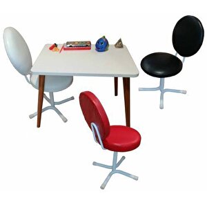 İlk Ofisim Çocuk Ders Çalışma Masası Takımı Döner Koltuk Ahşap Ayak Masa Sandalye Masa Seti Beyaz