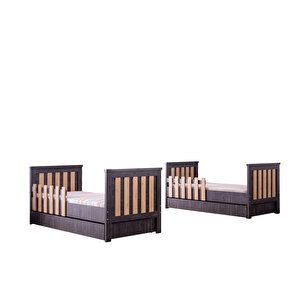 Black Montessori Ayrılabilir Ranza + Çalışma Masası + 3 Kapaklı Dolap + 2 Comfort Yatak
