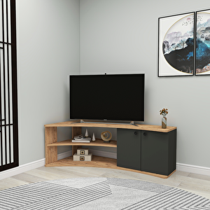 Termera Raflı 2 Kapaklı Köşe Tv Sehpası, Atlantik Çam Antrasit - Termera