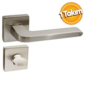 Paris Kare Rozetli Banyo-wc Kapı Kolu Sağa Ve Sola Uygun Saten 1 Takım