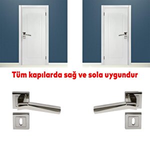 Nobel Meridyen Kare Rozetli Oda Kapı Kolu Sağa Ve Sola Uygun Nikel Saten 1 Takım