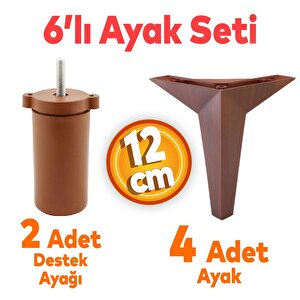 6'lı Set Mobilya Tv Ünitesi Çekyat Koltuk Kanepe Destek Ayağı 12 Cm Kahve Ahşap Desen Baza Ayakları