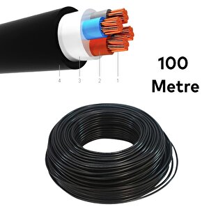 Ttr Cca Çok Telli Elektrik Kablosu Topraklı Bakır İletken Damarlı Siyah Kablo 4x2,5 100 Metre