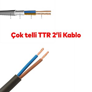 Ttr Cca Çok Telli Elektrik Kablosu Topraksız Bakır İletken Damarlı Siyah Kablo 2x1,5 100 Metre