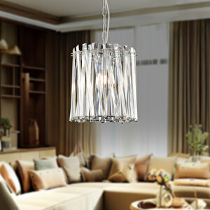 Saucer 25'lik Krom Yuvarlak Kristalli Taşlı Modern Tasarım Kristal Salon Avize