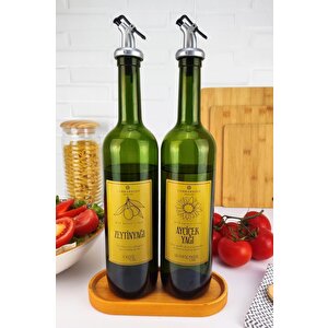 Vetro Standlı 2'li Zeytinyağı Ve Sıvıyağ Şişesi Gold Etiketli Yağdanlık 750 Ml Sh-0033