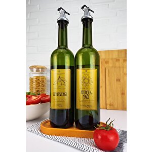 Vetro Standlı 2'li Zeytinyağı Ve Sıvıyağ Şişesi Gold Etiketli Yağdanlık 750 Ml Sh-0033