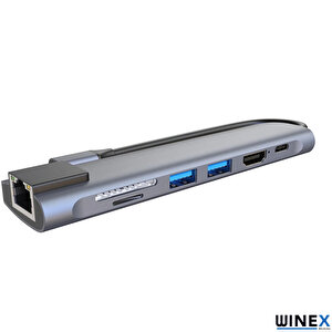 Winex 7in1 Usb Type-c Hub Port Adaptör Hdmi Usb Ethernet Pd Girişli