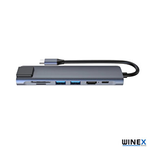 Winex 7in1 Usb Type-c Hub Port Adaptör Hdmi Usb Ethernet Pd Girişli