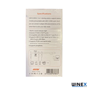 Winex 5in1 Usba Ve Type-c To Usba 3.01, Tf, Sd Çoklayıcı Hub Adaptör