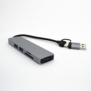 5in1 UsbA ve Type-C to 3x USB3.0, TF, SD, Type-C Çoklayıcı Hub Adaptör