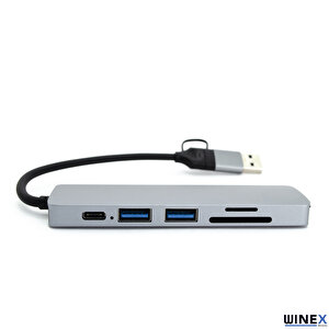 5in1 UsbA ve Type-C to 3x USB3.0, TF, SD, Type-C Çoklayıcı Hub Adaptör