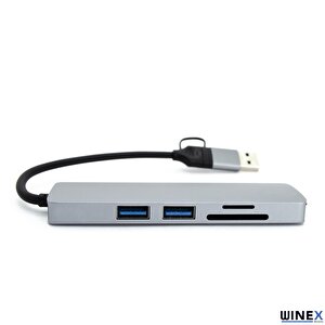 5in1 UsbA ve Type-C to 3x USB3.0, TF, SD, Type-C Çoklayıcı Hub Adaptör