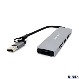 Winex 5in1 UsbA ve Type-C to 3x USB3.0, TF, SD, Type-C Çoklayıcı Hub Adaptör