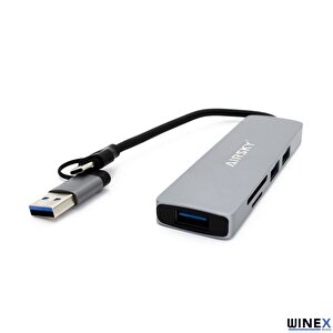 5in1 UsbA ve Type-C to 3x USB3.0, TF, SD, Type-C Çoklayıcı Hub Adaptör