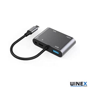 Winex 5in1 Type-c Hub Port Adaptör Hdmi Vga Usb Aux 100w Pd Girişli