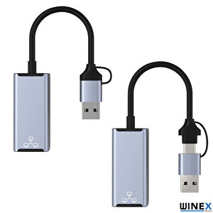 2in1 Usb Ve Type-c To Rj45 Ethernet Adaptörü