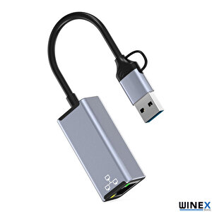 Winex 2in1 Usb Ve Type-c To Rj45 Ethernet Adaptörü