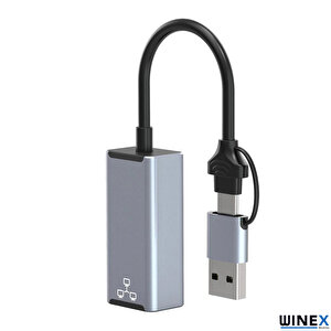 Winex 2in1 Usb Ve Type-c To Rj45 Ethernet Adaptörü