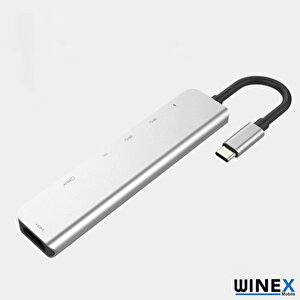 Winex 7in1 Usb Type-c Hub Port Adaptör 4k Hdmi+usba+sd/tf Kart 100w Pd Girişli
