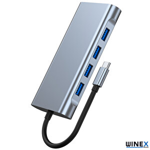 Winex 11in1 Hub Type-c To 4k Hdmi/usba 3.0/tf Sd/vga/3.5mm Aux/pd Şarj/rj45 Ethernet Dönüştürücü Adaptör