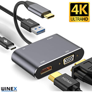 Winex 4in1 Type-c To Hub Pd 100w+hdtv+vga+usba Dönüştürücü Adaptör