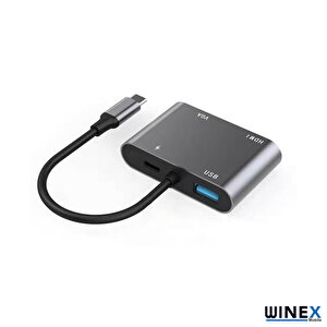 Winex 4in1 Type-c To Hub Pd 100w+hdtv+vga+usba Dönüştürücü Adaptör