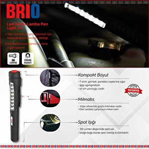 Brio Mıknatıslı Kalem Led Lamba Micro Usb Girişli Oto Tamirci Lambası, El Feneri 7 + 1 Kalem Lamba