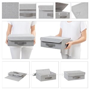 Ocean Home Textile Çekmece İçi Gri Renk Jüt Kapaklı Kutu 30 X 23 X 11 Cm