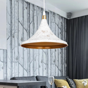 Style Tekli Mika Sarkıt Beyaz Gold Detaylı Mutfak Avize Cafe Armatür Ofis Depo Aydınlatma